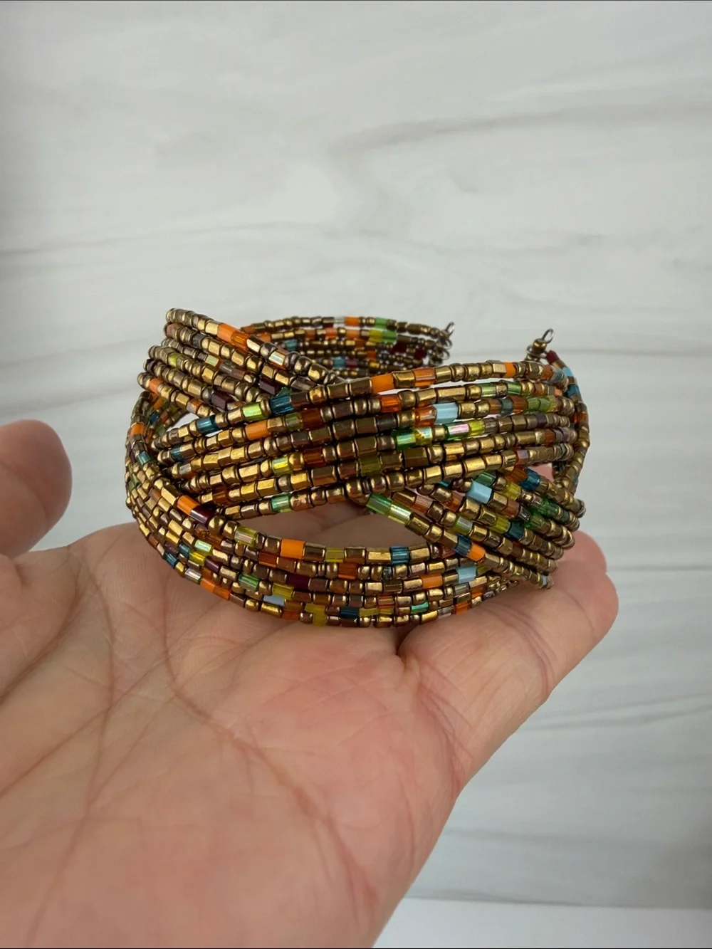 Multistrand Seed Bead Twisted Bracelet - Olive & Rust